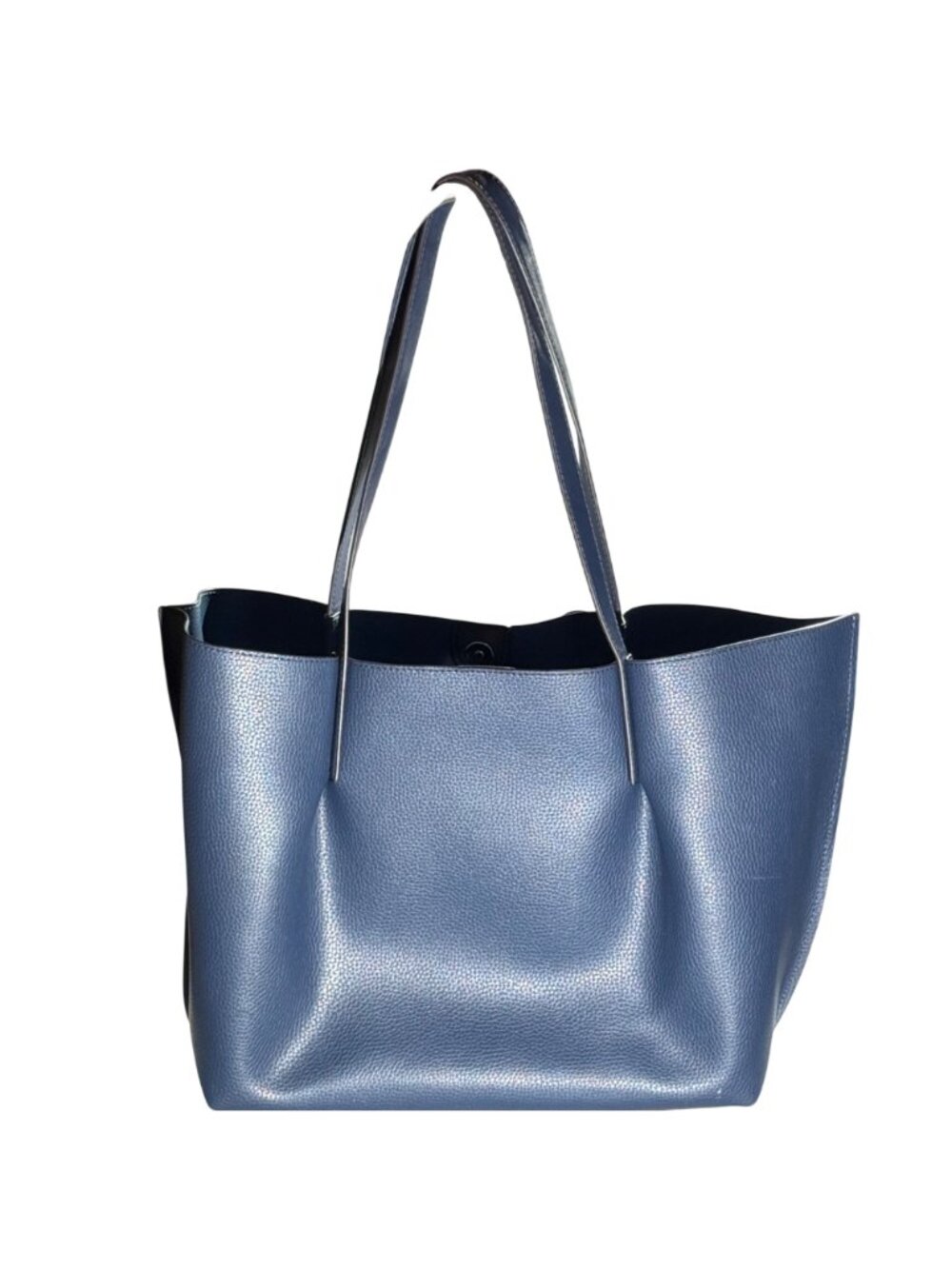 Michael Kors Blue Pebbled Leather Tote Bag Snap Closure & Dual Shoulder Straps - Picture 13 of 14